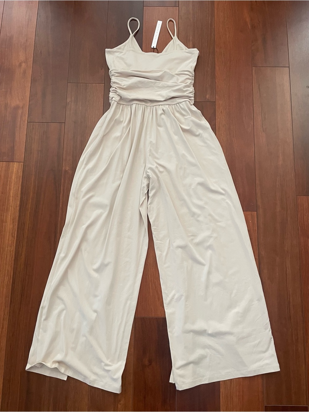 Susana Monaco String Slit Front Wide Leg Jumpsuit Blanched Almond size L | NWT - Picture 5 of 11